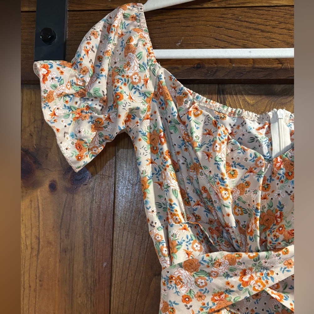 SHEIN Orange and Green Off the Shoulders Jumpsuit